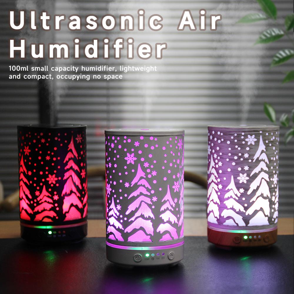 Ultrasonic Air Humidifier 100ml Timing Function Aroma Diffuser Hollowed-out Tree Humidifier Room Scent Diffuser with LED Lights