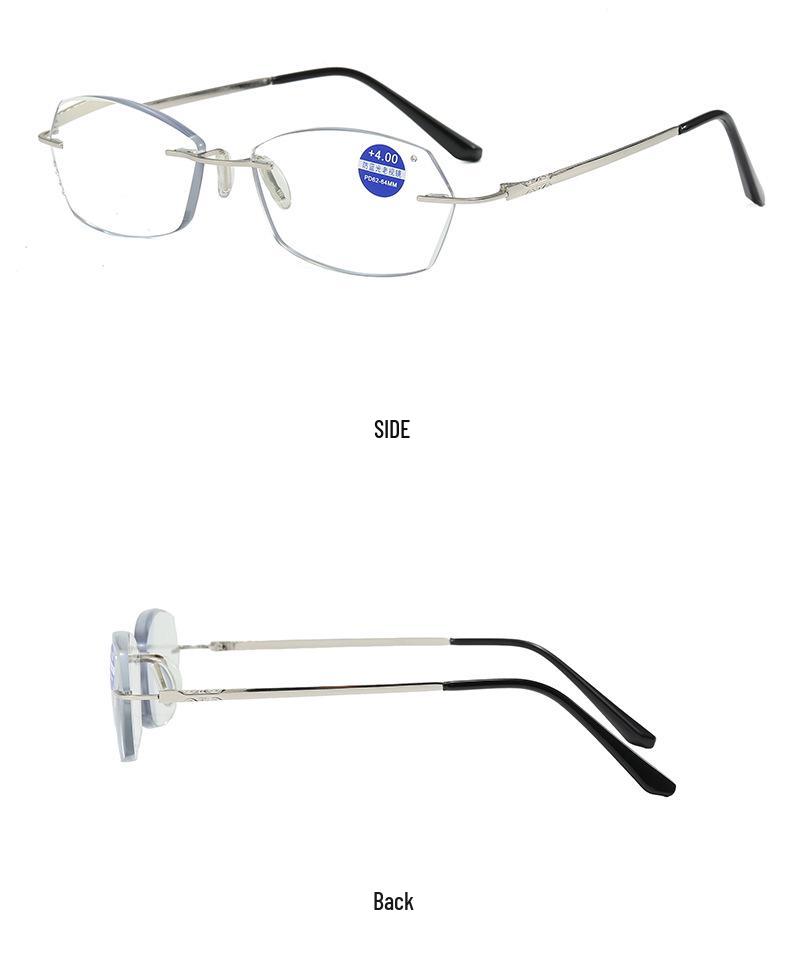High-End Frameless Metal Anti-Blue Light Reading Glasses with Mortise and Tenon Design - Youthful Fashion.