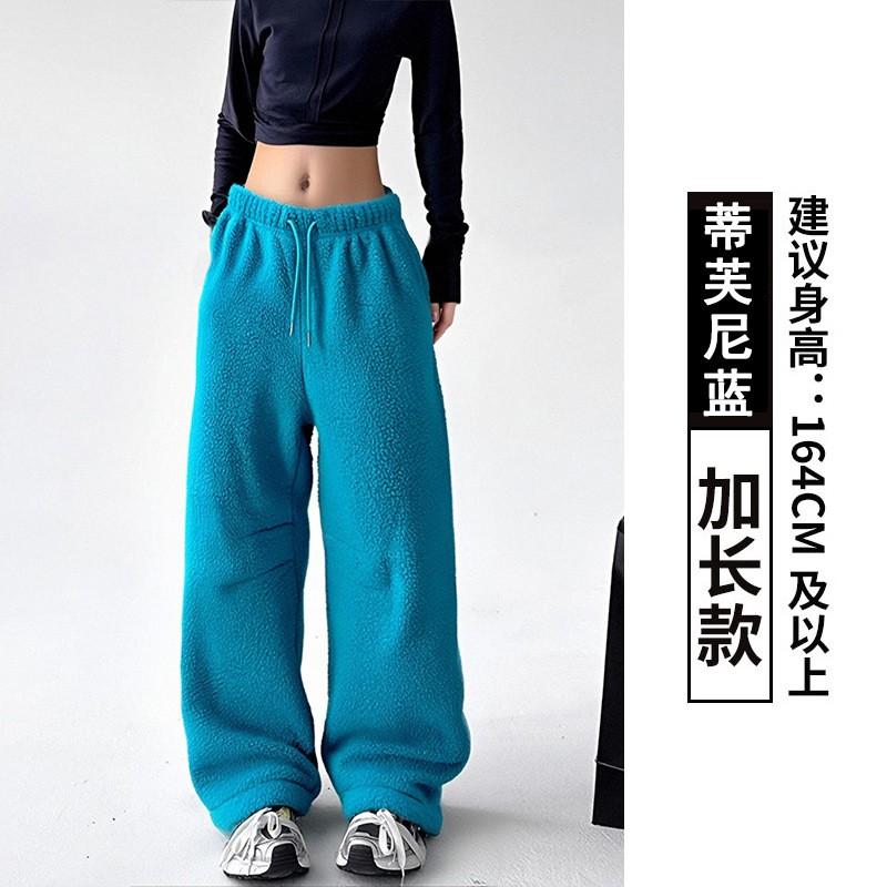 Women Fleece Lined Wide Leg Pants 2026 Winter Thick Loose Casual Straight Trousers
