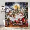 Funny Christmas Shower Curtain Santa Claus Snowman Deer Snow Scene Christmas Gifts Shower Curtain Bathroom Decoration With Hooks