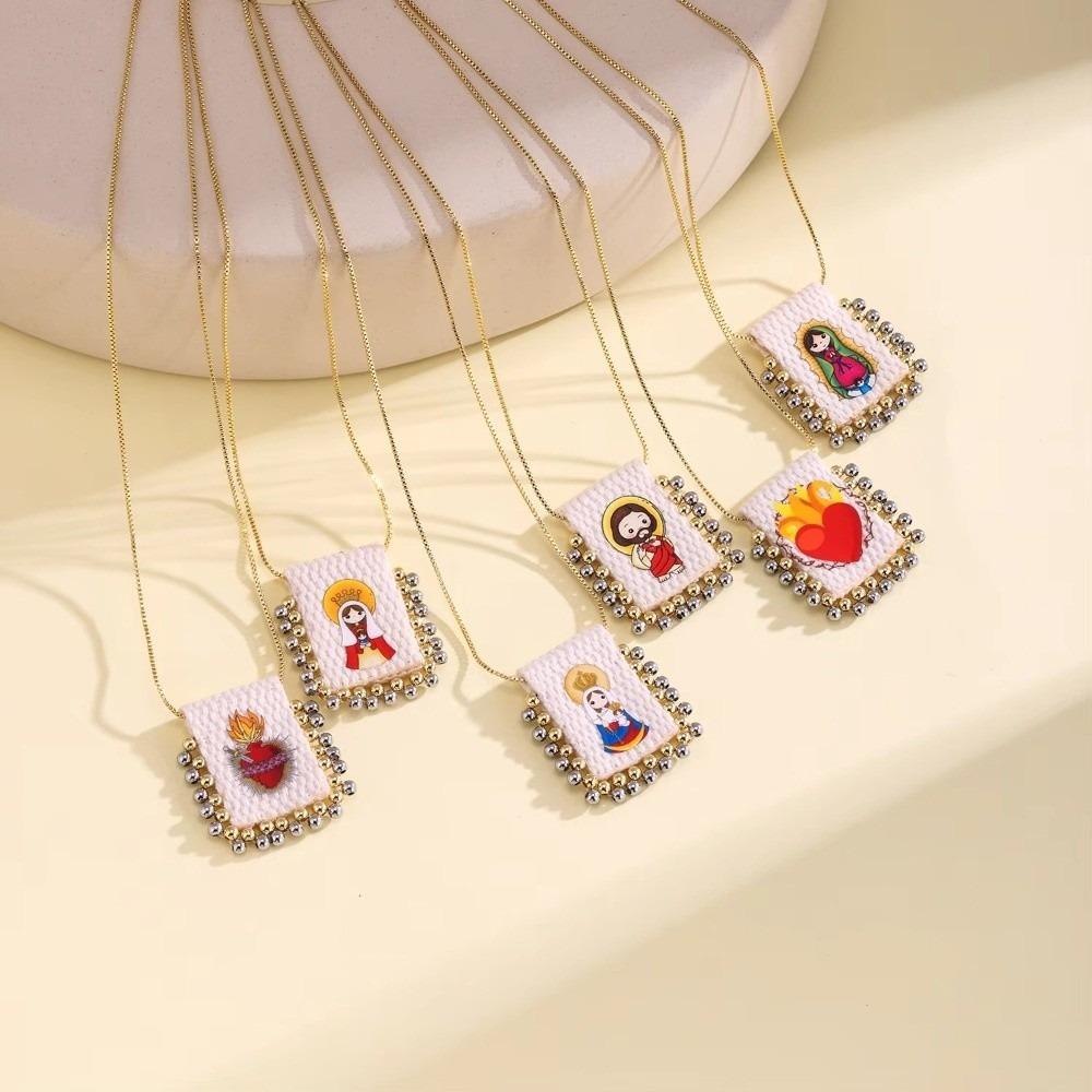 Cartoon Design Catholic Necklace Mini Size Virgin Mary Pendant Necklace  for Men and Women
