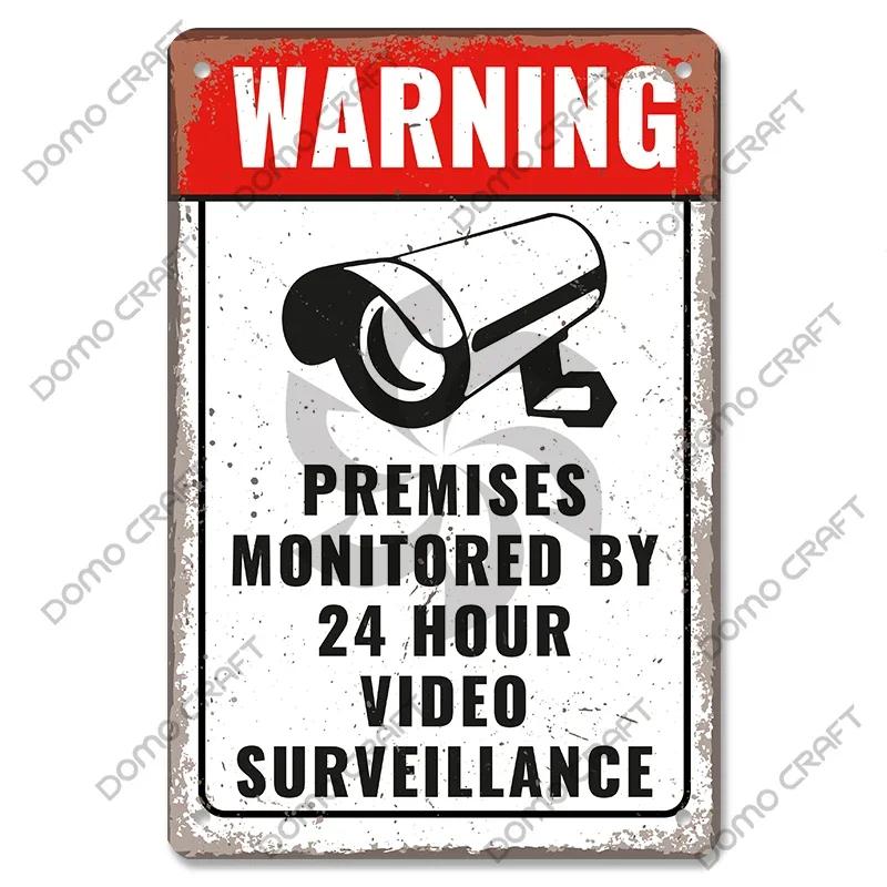 Warning CCTV Tin Signs Metal Plaque Notice  Hour Security Camera Vintage Poster Metal Plate Wall Decor for Mall Shop Bar Home