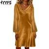 YYFS Vestidos casuales de cintura holgada con escote en V y manga larga para primavera y otoño para mujer