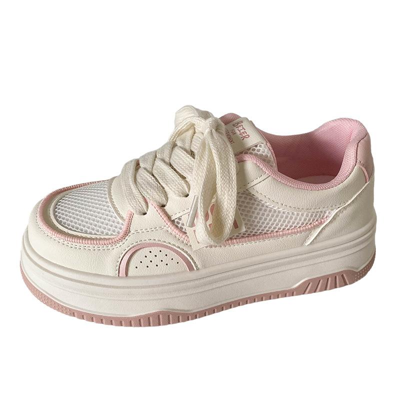 

B1613 latex insole/thick-soled mesh white shoes women s summer breathable board shoes 2024 new heightening bread shoes 35