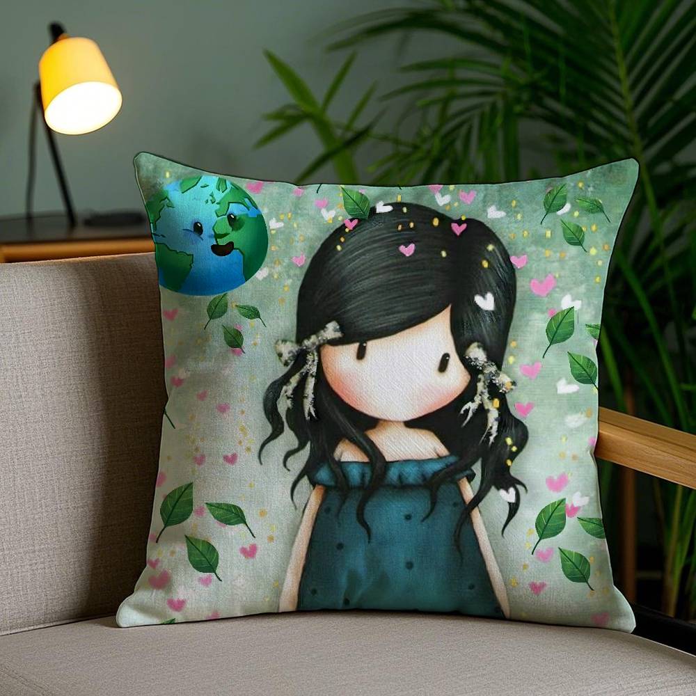 Gorjuss Cartoon S-Santoro Gorjuss Pillow Case Anti-Dustmite Pillowcase Invisible Zipper Silky Short Plush Sofa Cushion Cover