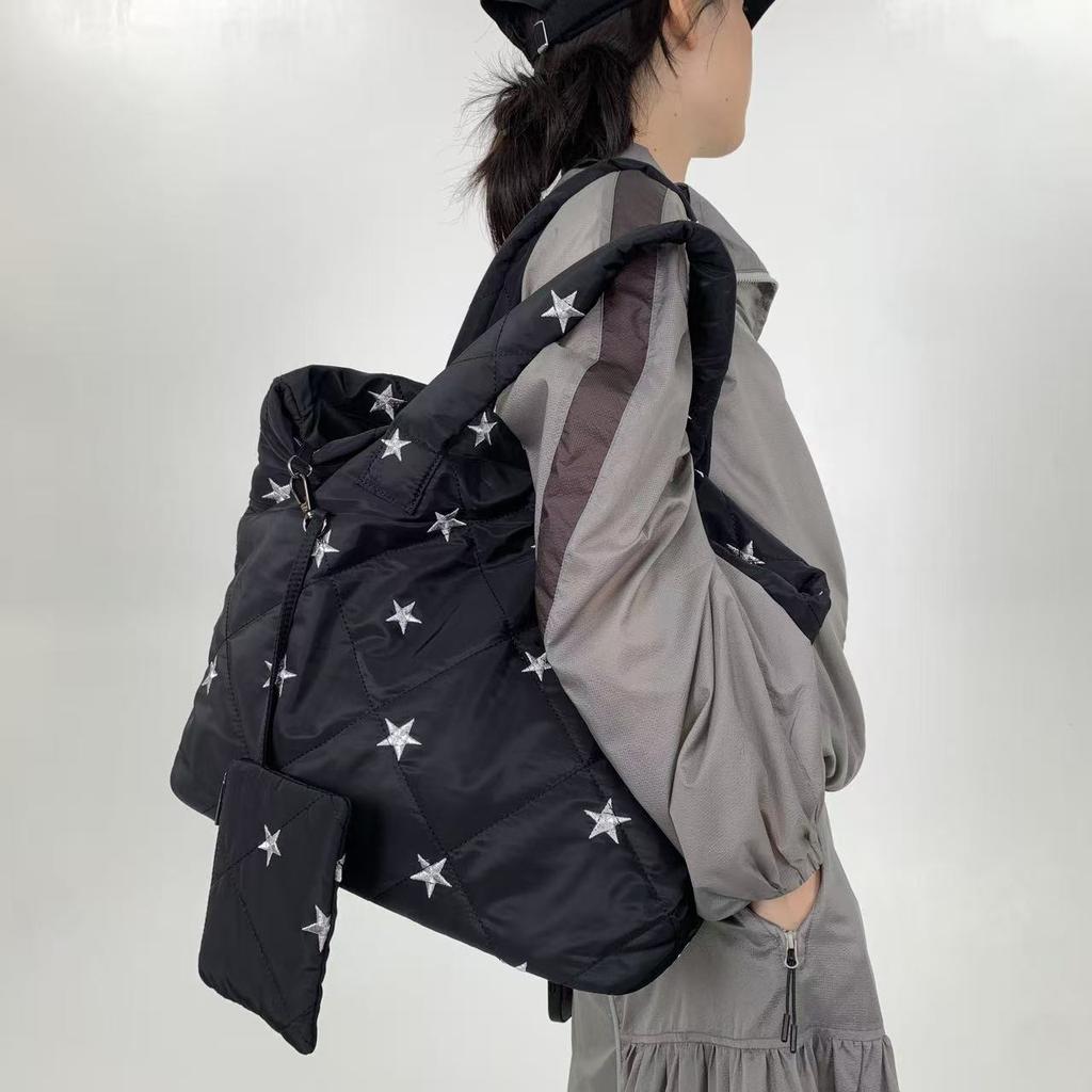 Women'S Quilted Cotton Clothes Tote Bag Three-Piece Set Star Versatile Shoulder Handbag
