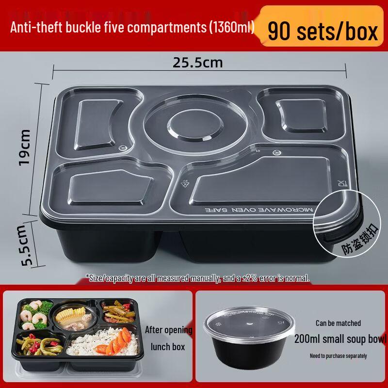 Disposable 5-Compartment Takeout Meal Box
