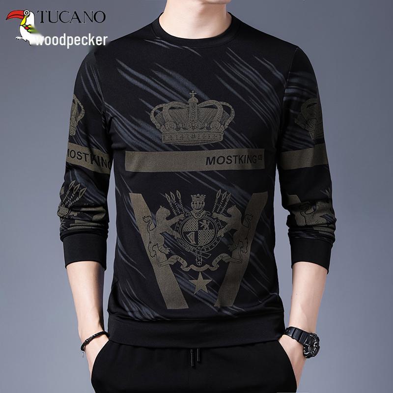 Clearance: Woodpecker Spring/Autumn Men's Long-Sleeve Round Neck Cotton T-Shirt Base Layer