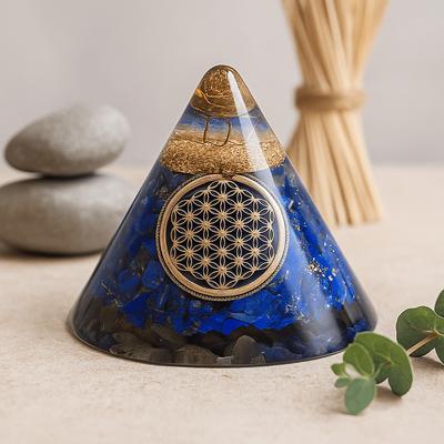 Orgonite Cone Lapis Flower of Life Quartz 90mm