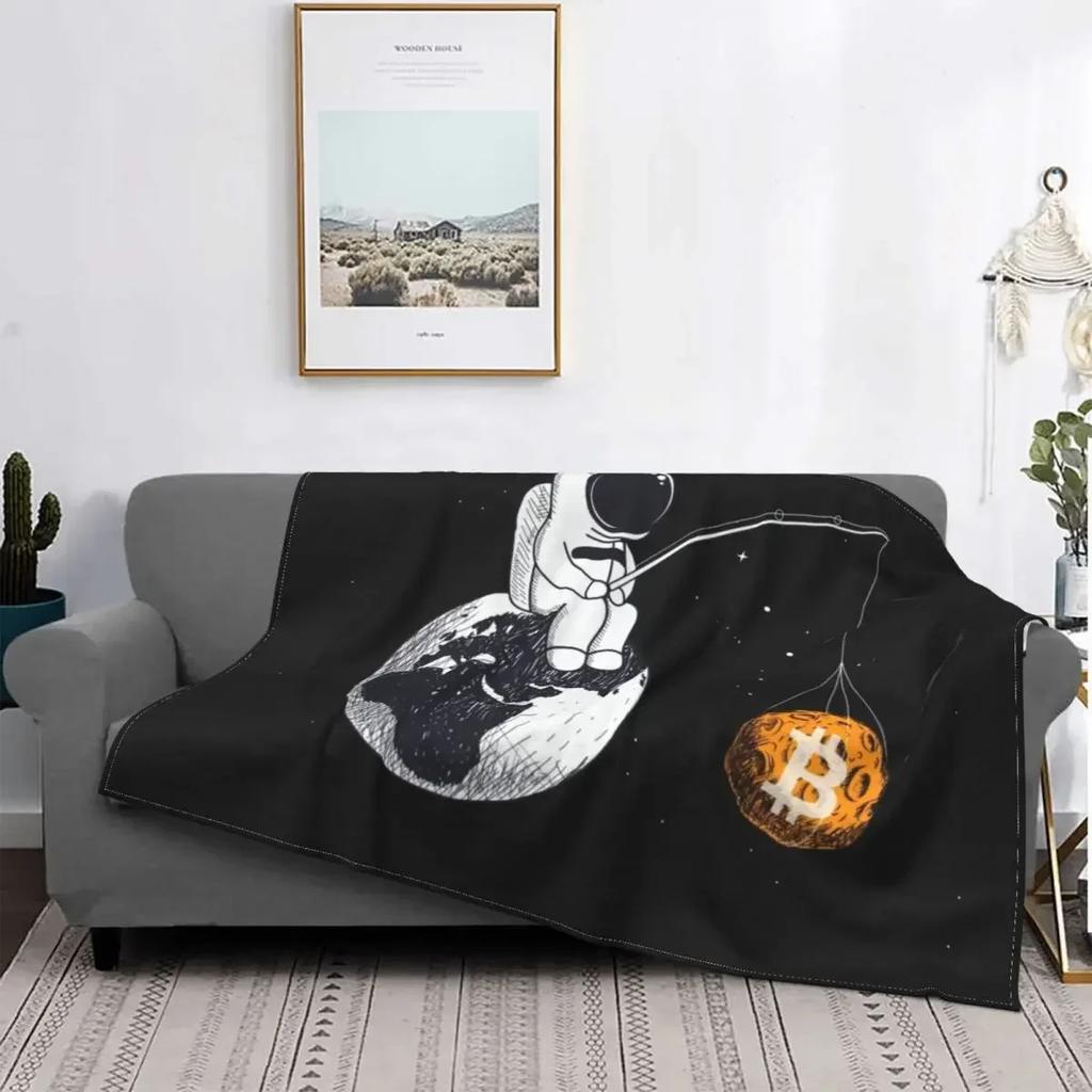 Bitcoin Astronaut Fishing Blanket Soft Flannel Fleece Warm BTC Hodl Space Cryptocurrency Throw Blankets for Bed Sofa Bedspreads