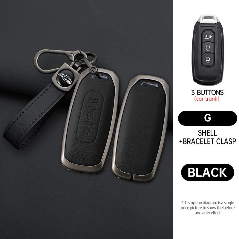 Interior Mouldings 3 Buttons Zinc Alloy Leather Car Key Case Cover Shell For Ford Territory 2019 - 2024 Protection Keychain Auto