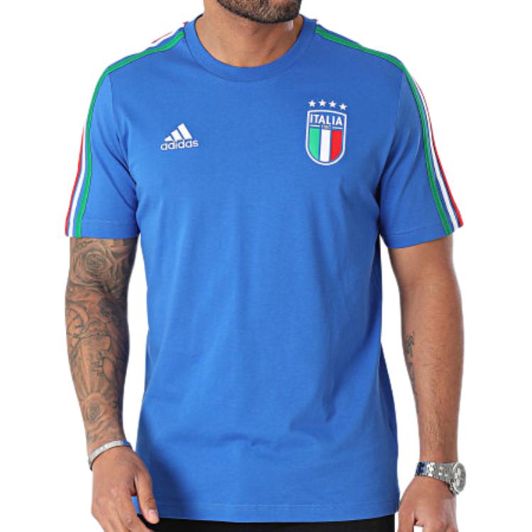 Adidas Logo Print Three-Stripes Crew Neck Short Sleeve T-Shirt Men Tops Blue IU2108