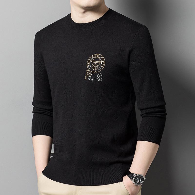 Men's Casual Light Jacquard Knitted Pullover Sweater - Long Sleeve, Round Neck (Autumn/Spring)