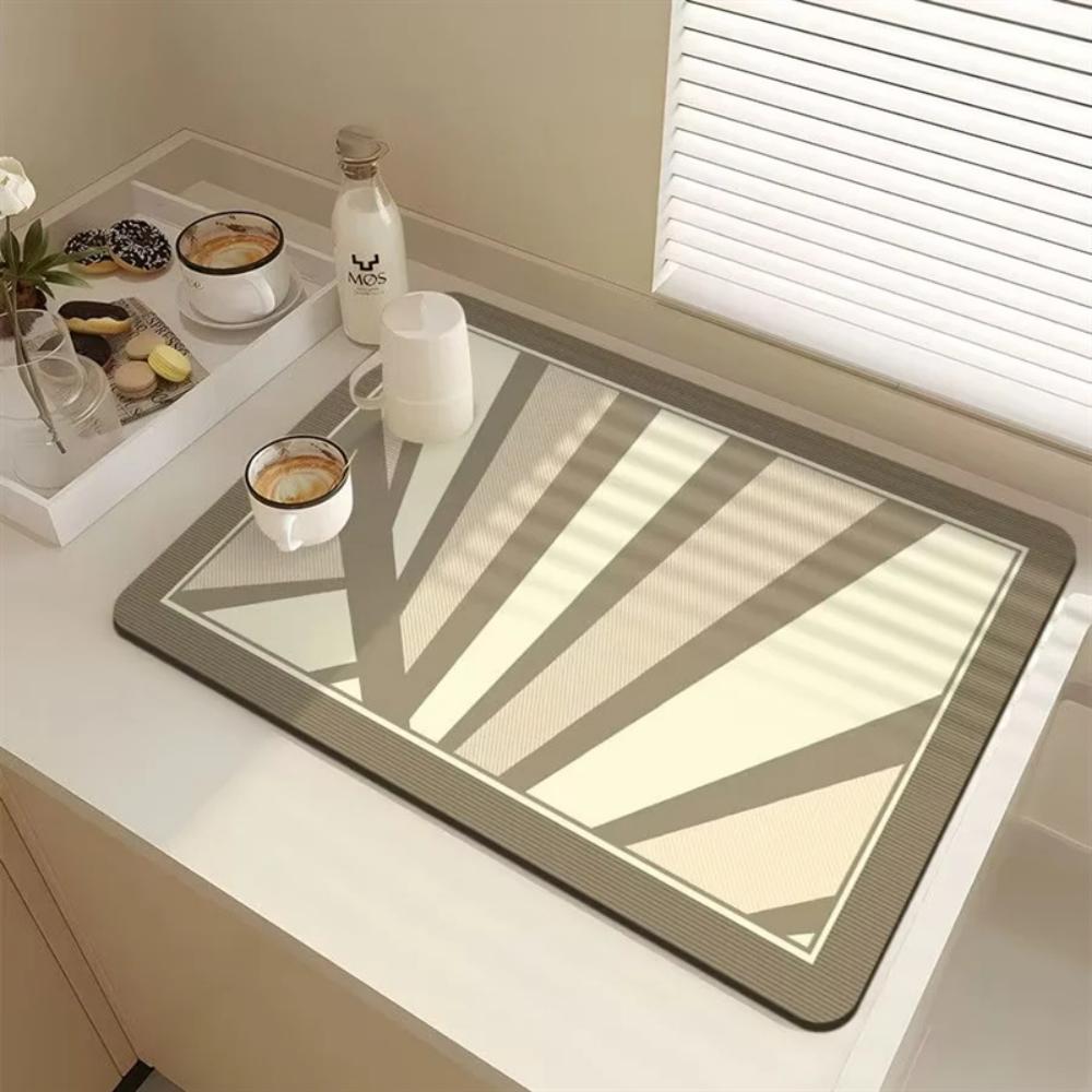 Stylish Line texture dot Diatom Mud Dish Drying Mat Super Absorbent NonSlip Kitchen Drain Pad For Tableware Coffee Machine Decor