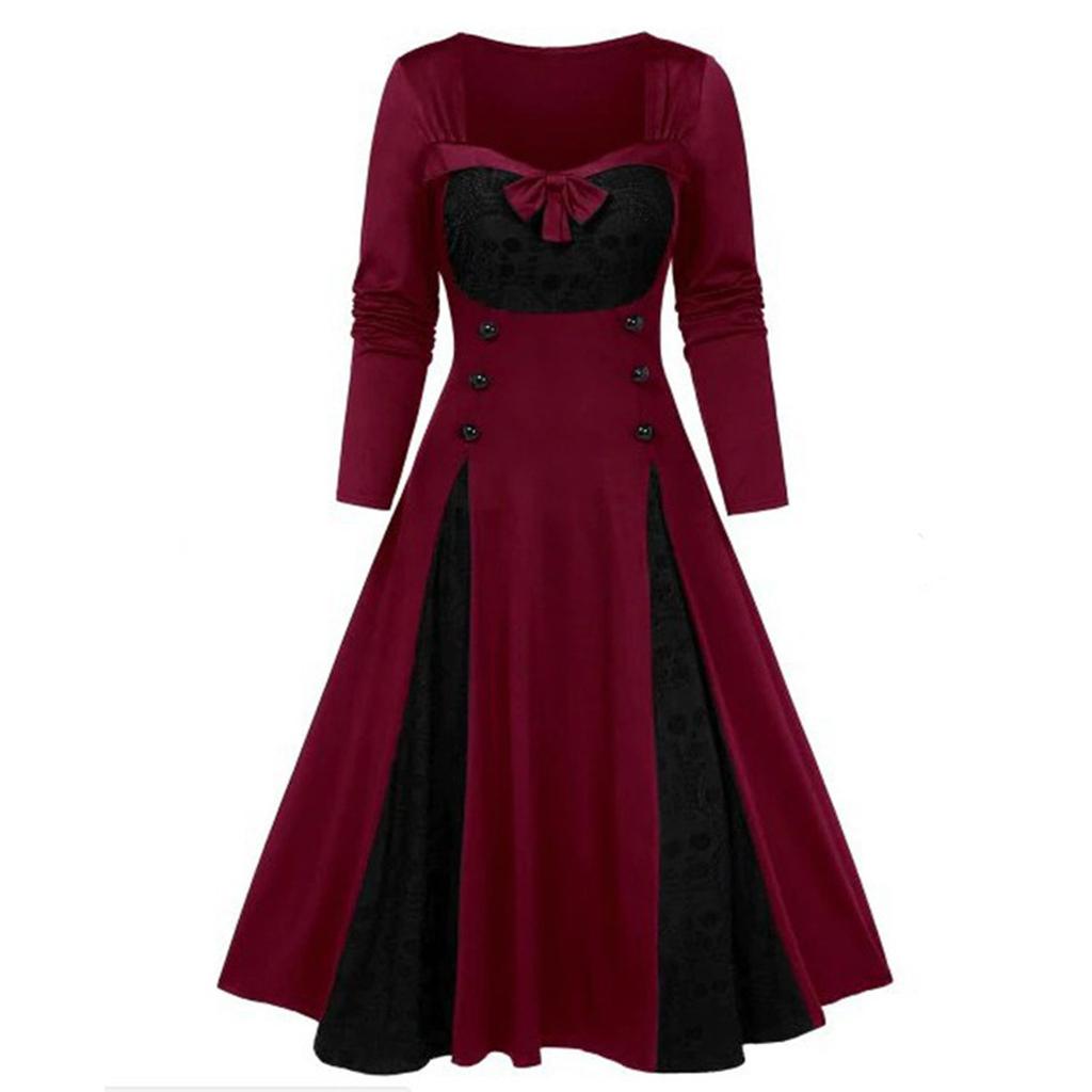 Women Bow-knot Dresses With Elegant Temperament And Long-sleeved Dresses