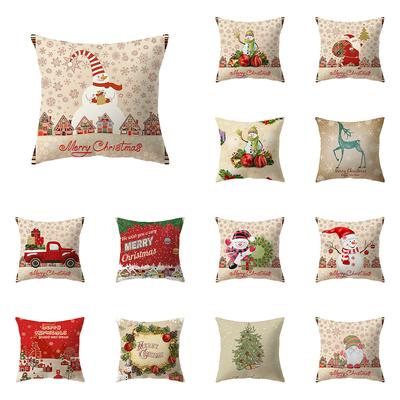 Merry Christmas Santa Claus Snowman Print Pattern Cushion Cover Home Living Room Sofa Decoration Pillow Pillow Cover