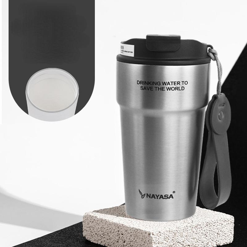 

Coffee Cup Ceramic Inner Liner Insulated Cup Women s Portable Accompanying Men s Straw Double Drinking Cup for External Use 500ml серый