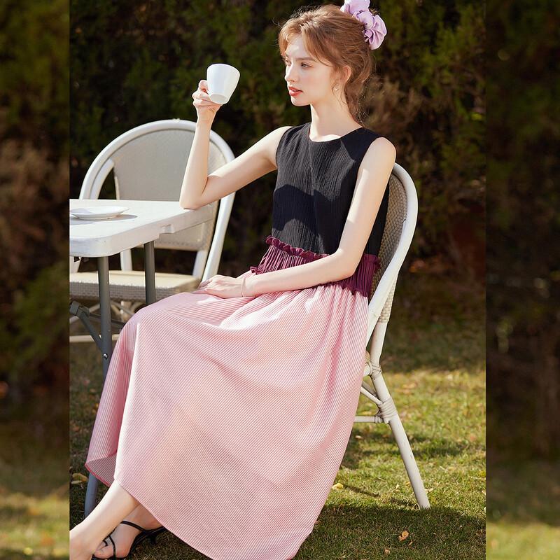Bailuyu Elegant Color Block Sleeveless Maxi Dress S