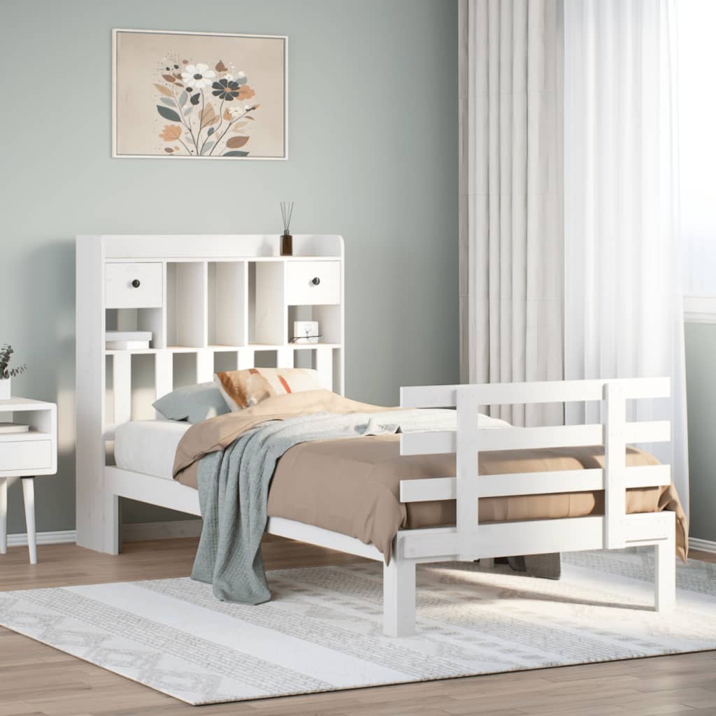 Solid Wood Bed with Shelf Without Mattress White 90x190 cm Pine