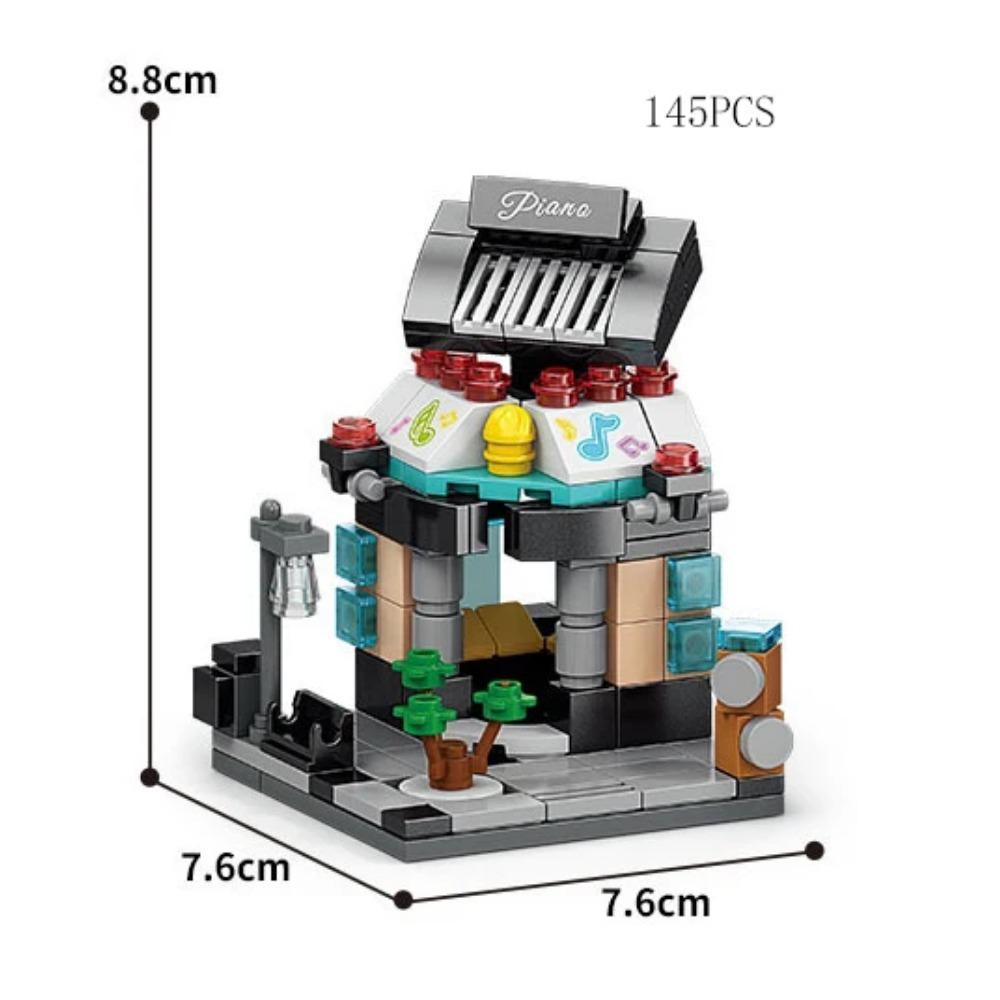 Mini Shop Market Street View Sets Model Building Blocks Hamburger Restaurant Retail Store Creative Architecture Friend Girl City