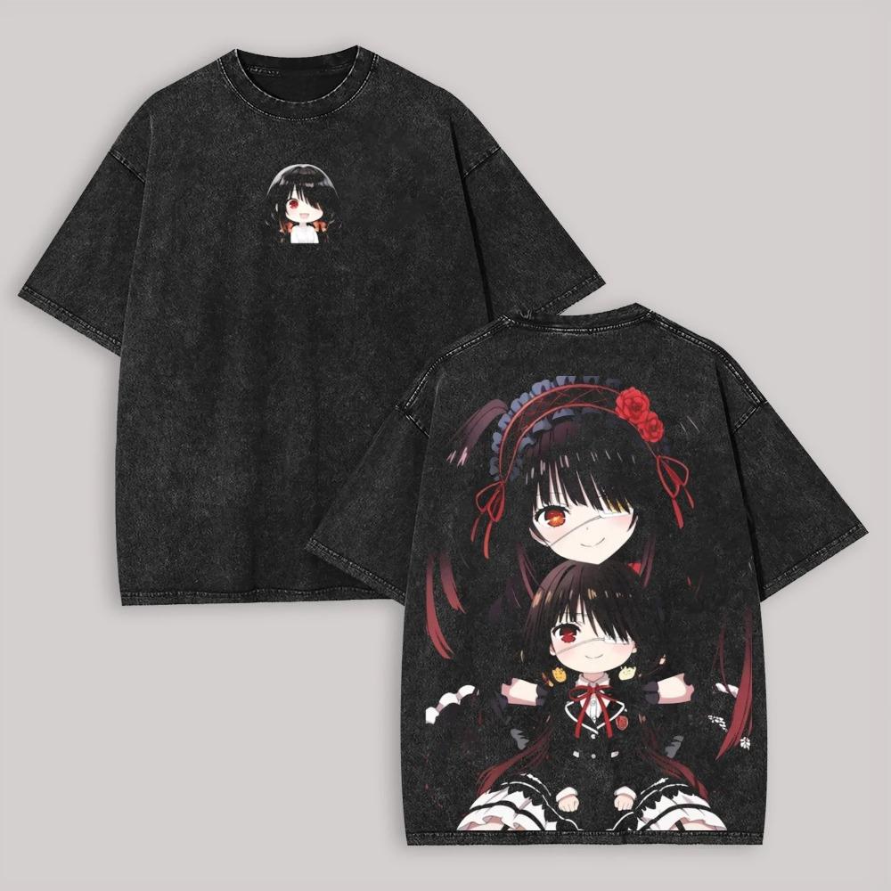 

Date A Live Курумі Токісакі Чібі та Темний Вінтажний Чорний Футболка Оверсайз з Кислотним Пранням та Графікою з Обох Сторін | Аніме Фан Стрітвеар Мерч Футболка XXXL чорний