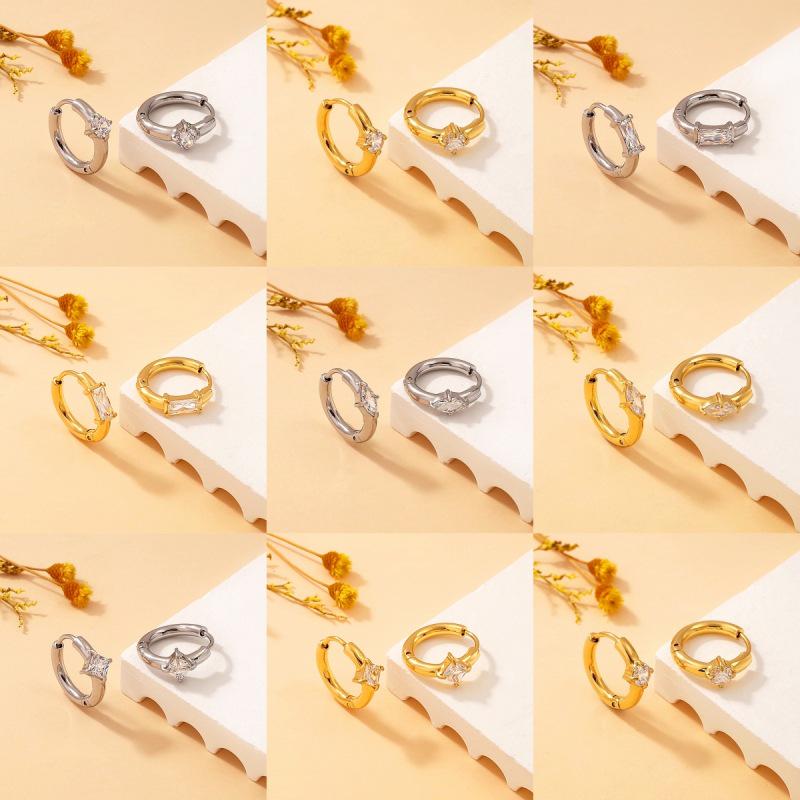 Gold-Plated Zircon Geometric Ear Cuffs - Chic Titanium Steel Earrings for Women in Light Luxury Style