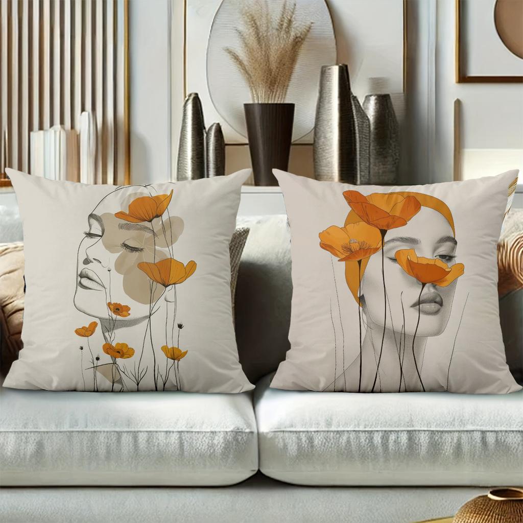 Floral Face Pattern Decorative Cushion Pillow Covers Polyester Pillowcase, Sofa Decorative Cushion Cov Headboard Pillow
