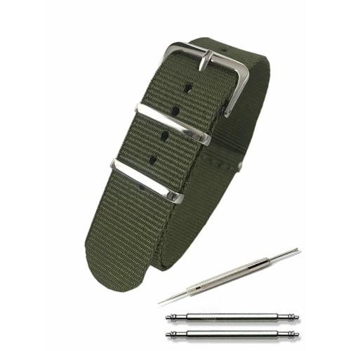 

Calme NATO Strap Watch Band, Premium Nylon Replacement Strap, 18mm, 20mm, 22mm, with Replacement Instructions (18mm, Army Green)