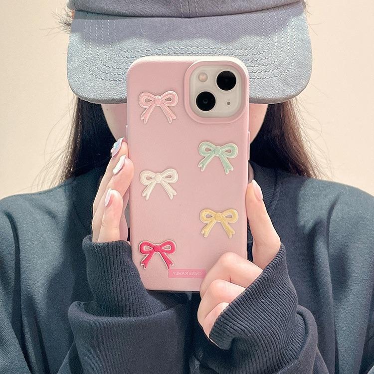 Three-dimensional Color Bow Suitable for IPhone16promax Apple 14 Mobile Phone Case 13/12 Women 15 Anti-fall