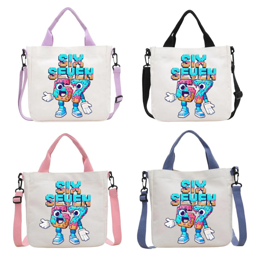 Steal Brainrot Canvas Shoulder Bag Six Seven Cartoon Pattern Print Crossbody Boys Girls Fashion Large Capacity Handbag A 67 Kid Friendly Entertaining