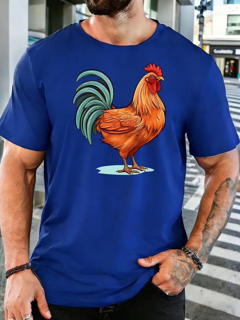 Unisex Colorful Rooster Animal Graphic Cotton Short Sleeve Tee Crew Neck Soft Male Summer Casual Breathable Daily Street Wear Top