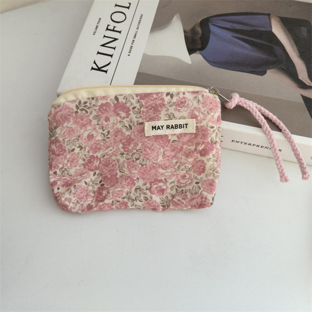 New Cartoon Square Cosmetic Bag Small Flower Storage Pouch Zipper Sanitary Napkins Makeup Bags Women