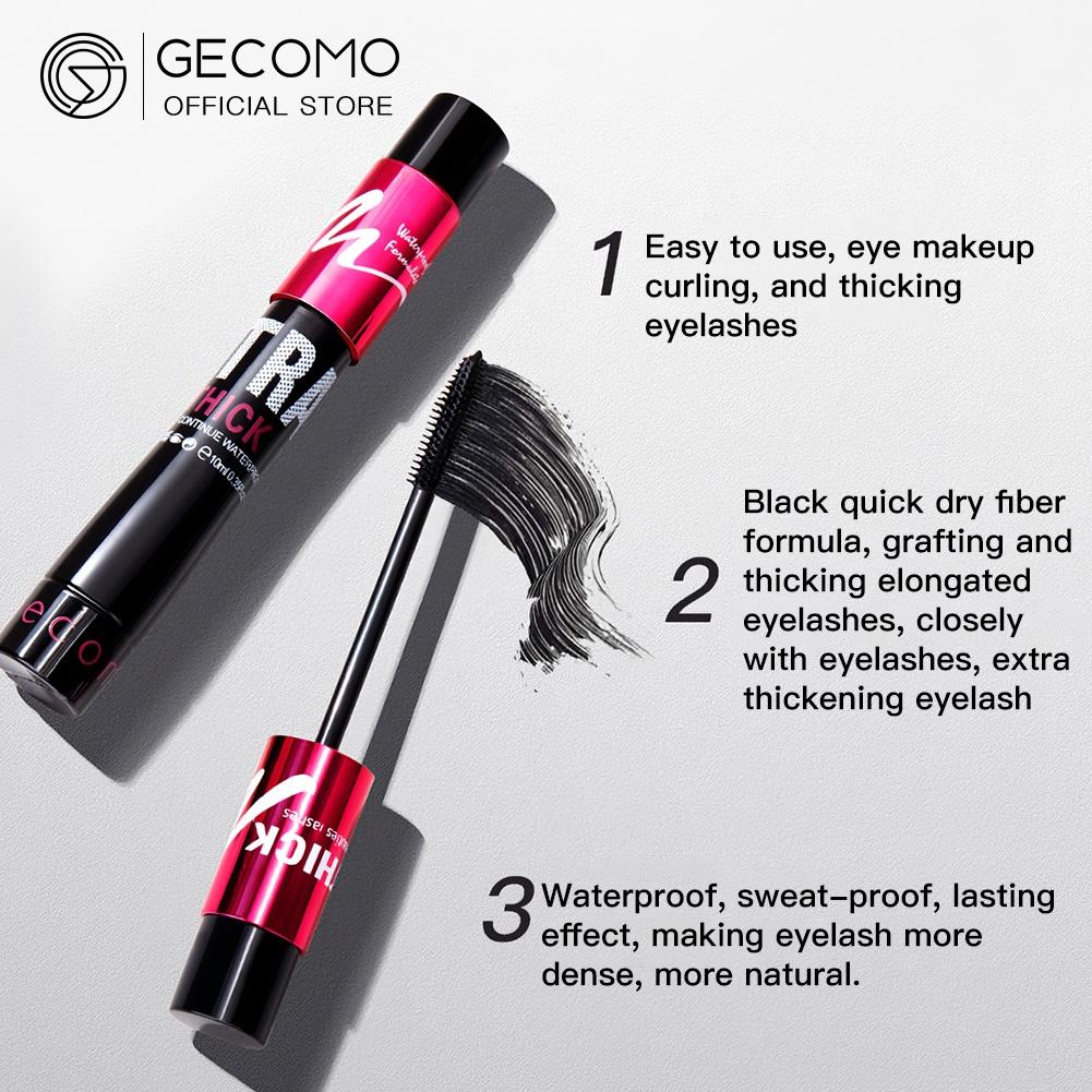 GECOMO Silk Extensions Fiber Mascara Set Double Tube Waterproof Thick Long Lasting Non Smudge Fiber Lengthening