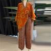 2026 Summer New Sweet and Fresh Printed V-neck Batwing Sleeve High-Waisted Straight Pants Set