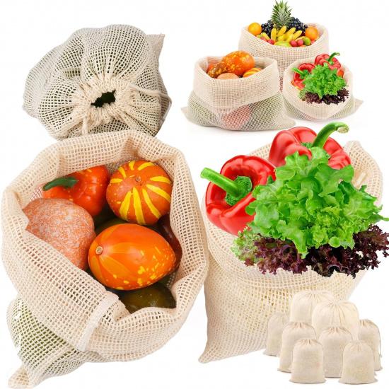 PEASUG 8 Pack Reble Produce Bags Grocery Washable, Cotton Mesh Vegetable Bags for Refrigerator Grocery Fruits and Veggies Shopping, Transporting
