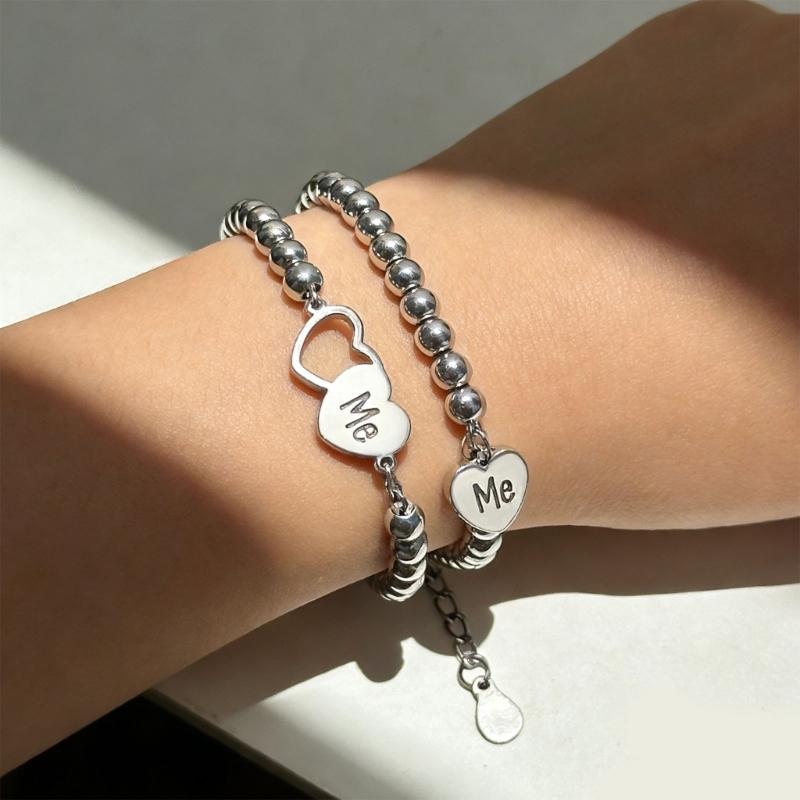 1 Set Elegant Mother And Child Beaded Bracelet Pink And Silver Optional Wristband For Family Bonding