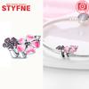 Charms Originalcopper Two Small Pink Flowers Beads Fit Bracelet Jewelry Diy Women Party Gift