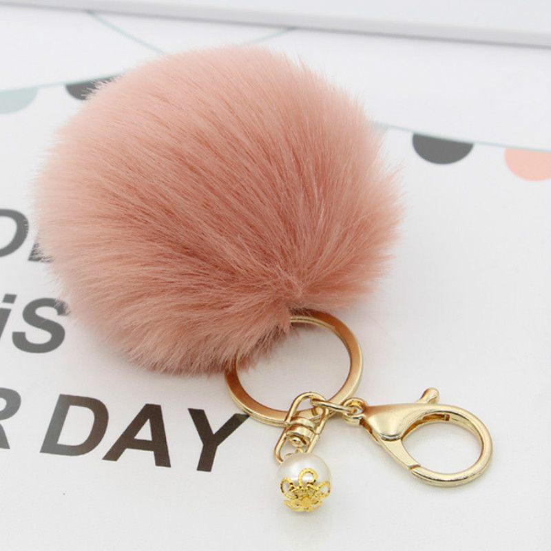 Luxurious Charm Key Ring Rabbit Fur Ball Pompom For Cell Phone And Car Keychain