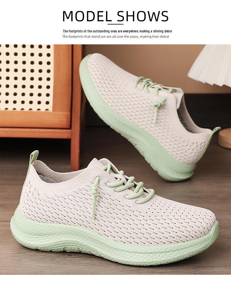 Women's Summer Breathable Fly-Knit Lace-Up Sneakers - Soft Sole Casual Style
