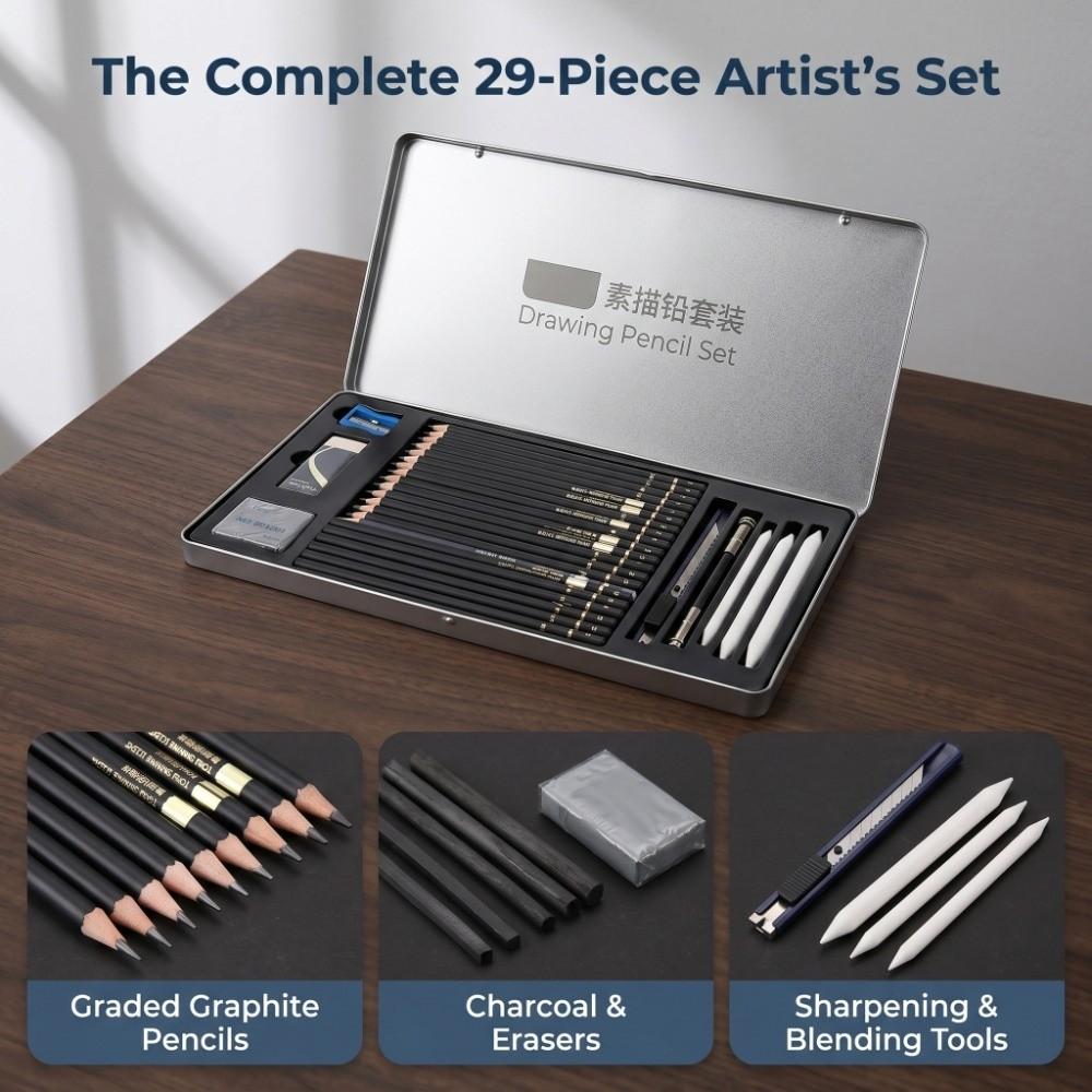 29PCS Multiple Hardness Grades 29pcs Sketch Pencil Kit Charcoal Sketch Pencils  Sketch Learning