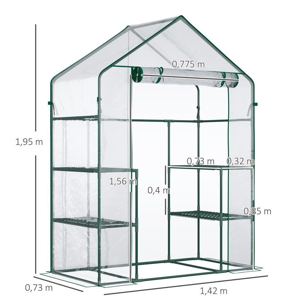 Foil Greenhouse Walk-In Garden House Tomato Greenhouse Hothouse Cold Frame with 6 Shelves Transparent Steel PVC Plastic 142 X 73 X 195 Cm