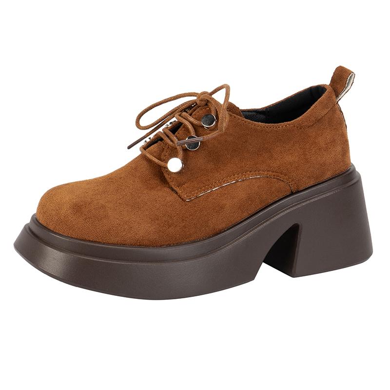 Fashion Aphixta 7.5cm High Heel Classic Women Casual Shoes Lace Up Women Footwear Brown Loafers Platform Shoes Woman Students Size 42
