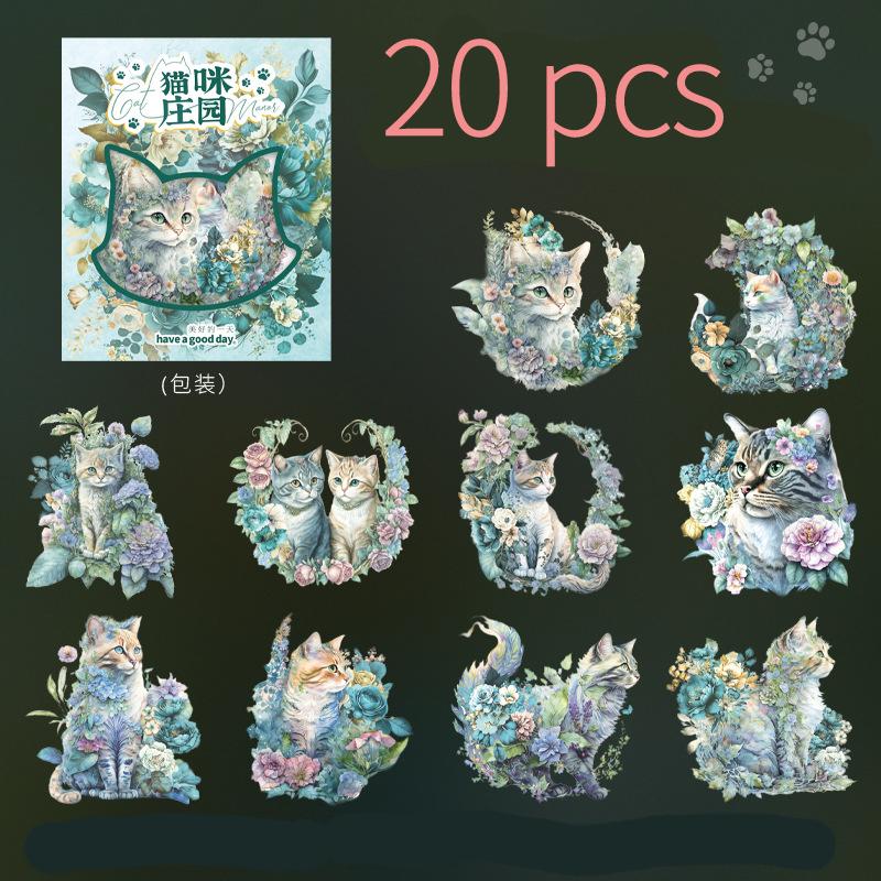 

20 pcs/pakc Kawaii Cartoon Laser Cat theme Stickers Decorative Scrapbooking Stick Labels hand made DIY Junk Journal Supplies