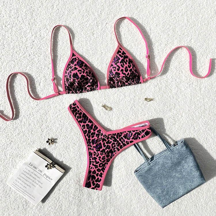TS JYL-SW113 Leopard Lace-Up Bikini, High-End Swimwear For Beach & Hot Spring M