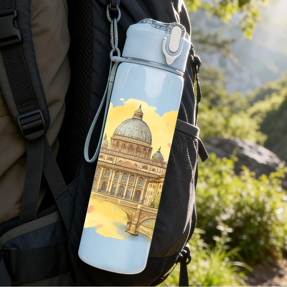 1PC Vatican Rome Building Watercolor 750ml Color Plastic Sports Water Bottle Leakproof Flip Straw Lid Suitable for Sports Office Home Use