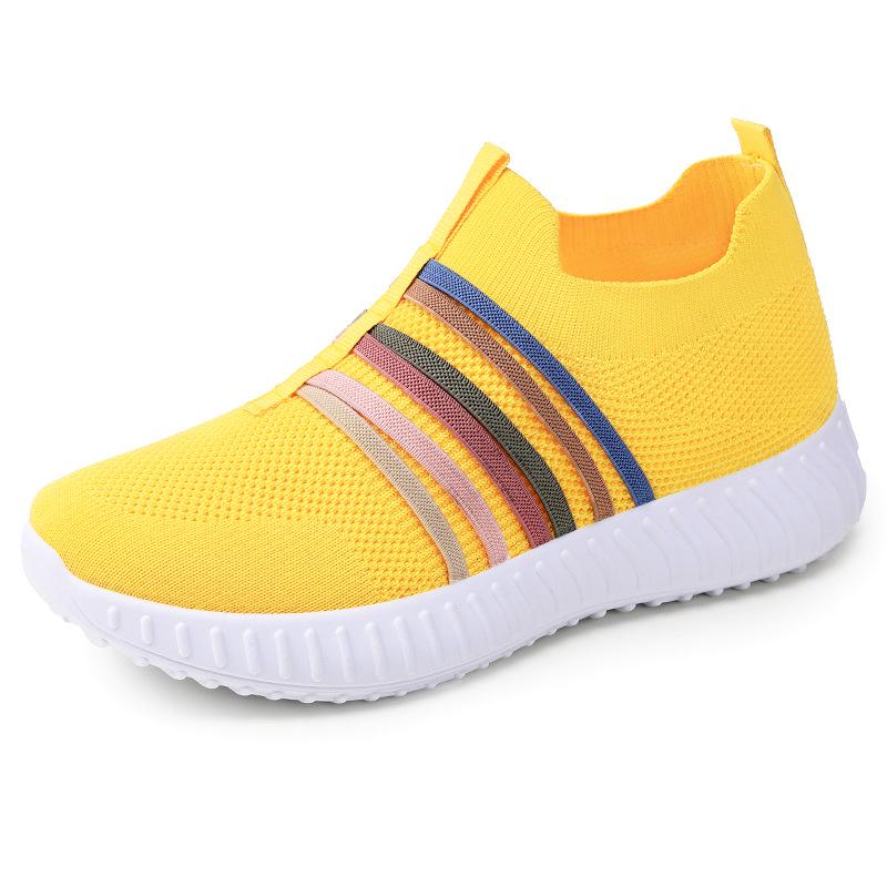 Women's Versatile Plus Size Slip-on Breathable Mesh Flyknit Shoes - Fashionable Spring Style Casual Footwear for Mothers