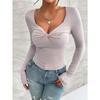 Herbst Frühling Neue Mode Damen Einfache Unifarbene Pendler Oberteile mit Lässigem Temperament