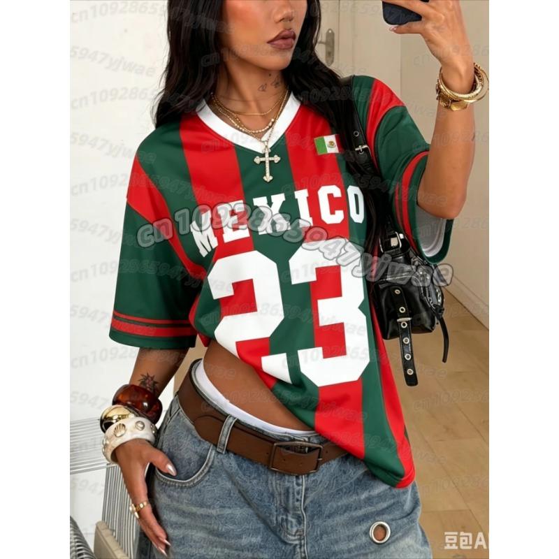 Jersey Tops Summer Men Women's V-Neck Jersey Mexico Football Jersey Breathable Sport Girl T-Shirt Polyester men t-shirt
