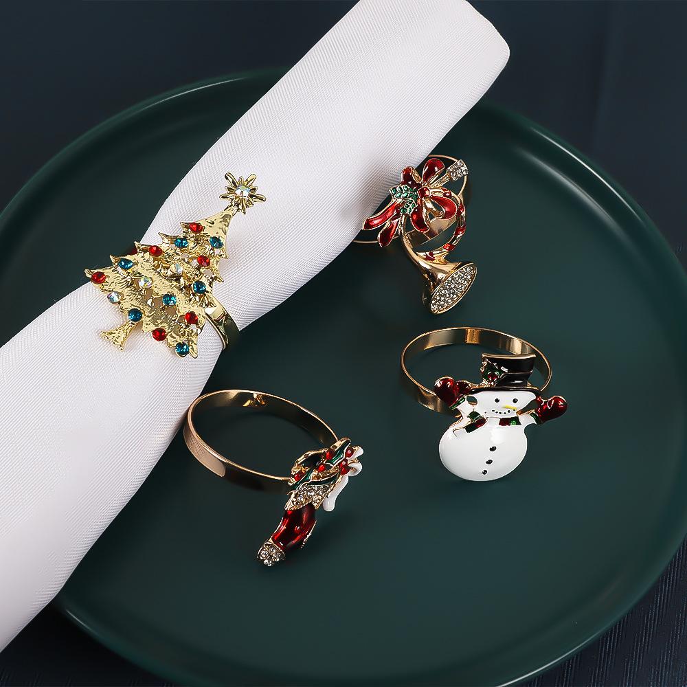 6 Sets of Creative Oil Dripping Diamond Christmas Tree Horns Christmas Boots Napkin Rings 24 Pieces