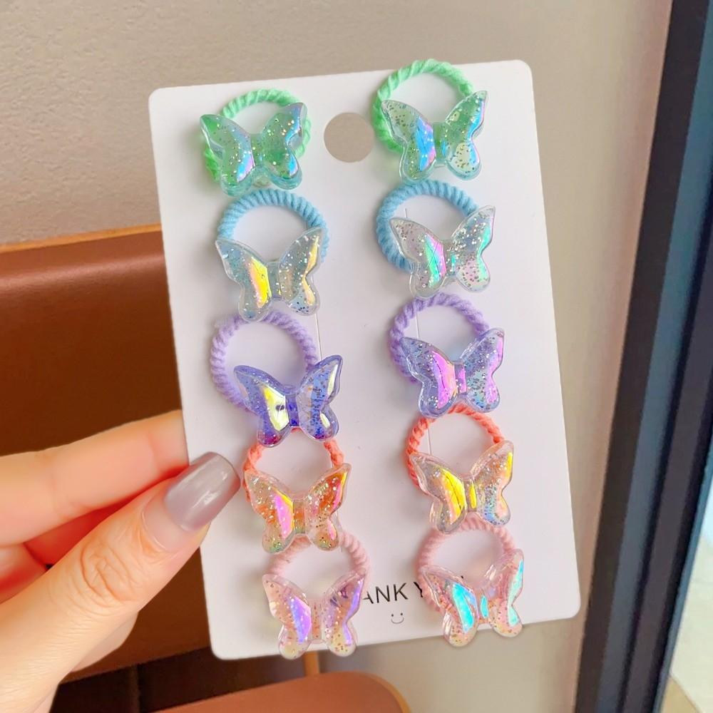 10PCS/Set Cute Shiny Butterfly Baby Girl Hair Ropes Five-pointed Star Butterfly Ponytail Headflower Kids Headwear